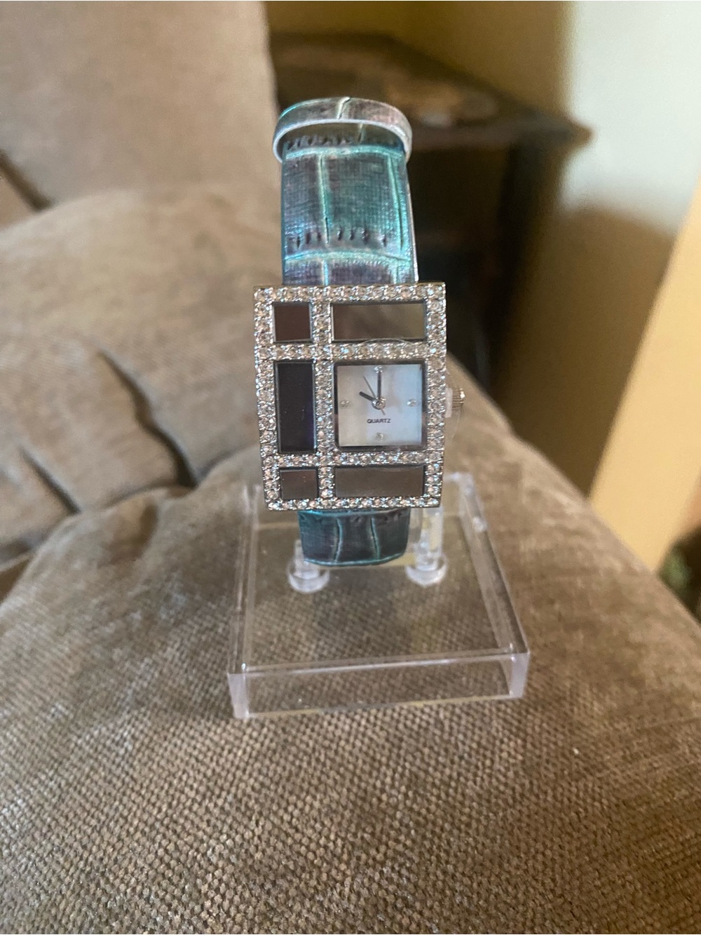 Women's Teal Strap Crystal Accent Quartz Watch adjustable band New